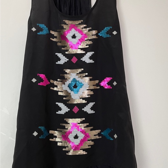 Rock & Republic Native Funk & Flash Sequins Black Tank Top Sleeveless Shirt S - Picture 6 of 10